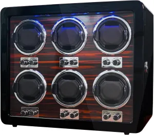 ORYX Watch Winders for 3/6 Automatic Watches Wooden Rotating Watch Box 15 Rotation Modes Setting Display Case with LED Light, AC or USB Powered Super Quiet Mabuchi Motor