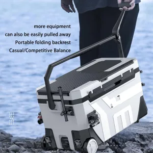 Outdoor Fishing Box, 35L Insulated Fishing Box with Wheels, Pullable Fishing Crate, Aluminum Alloy Telescopic Leg, Large Capacity Reasonable Storage Compartment, for Sea Hiking Camping