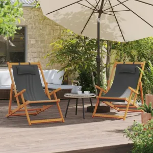 Outdoor Seat Folding Beach Chairs 2 pcs Gray Fabric