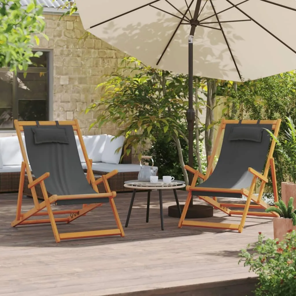Outdoor Seat Folding Beach Chairs 2 pcs Gray Fabric