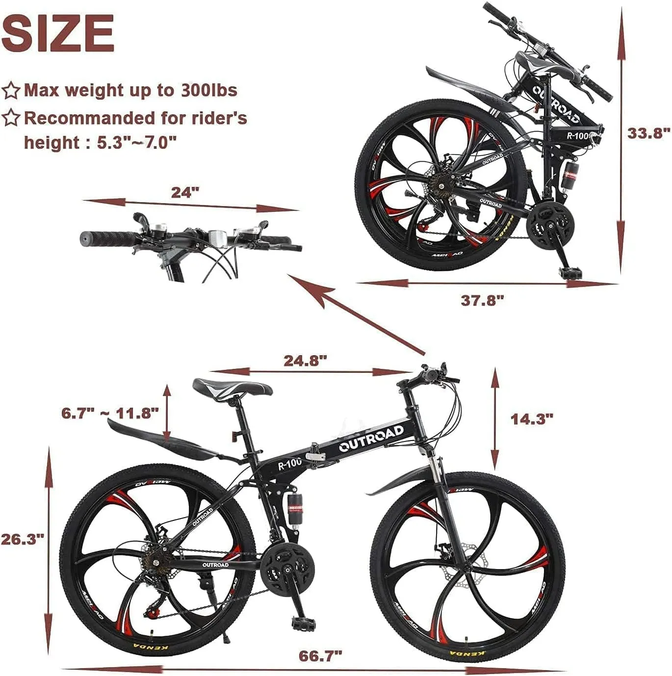 Outroad Folding Mountain Bike Foldable/Unfoldable Bike 26 Inch for Adult, 21-Speed Dual Suspension High-Carbon Steel MTB Foldable Bicycle, Dual Disc Brake Folding Bikes for Women and Men