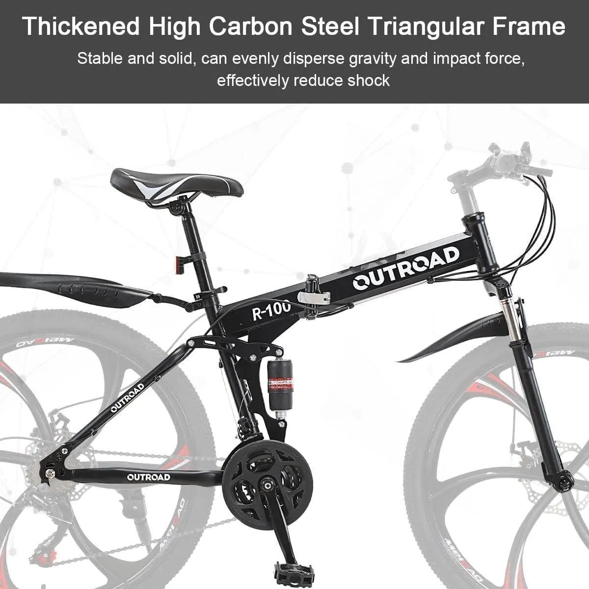 Outroad Folding Mountain Bike Foldable/Unfoldable Bike 26 Inch for Adult, 21-Speed Dual Suspension High-Carbon Steel MTB Foldable Bicycle, Dual Disc Brake Folding Bikes for Women and Men