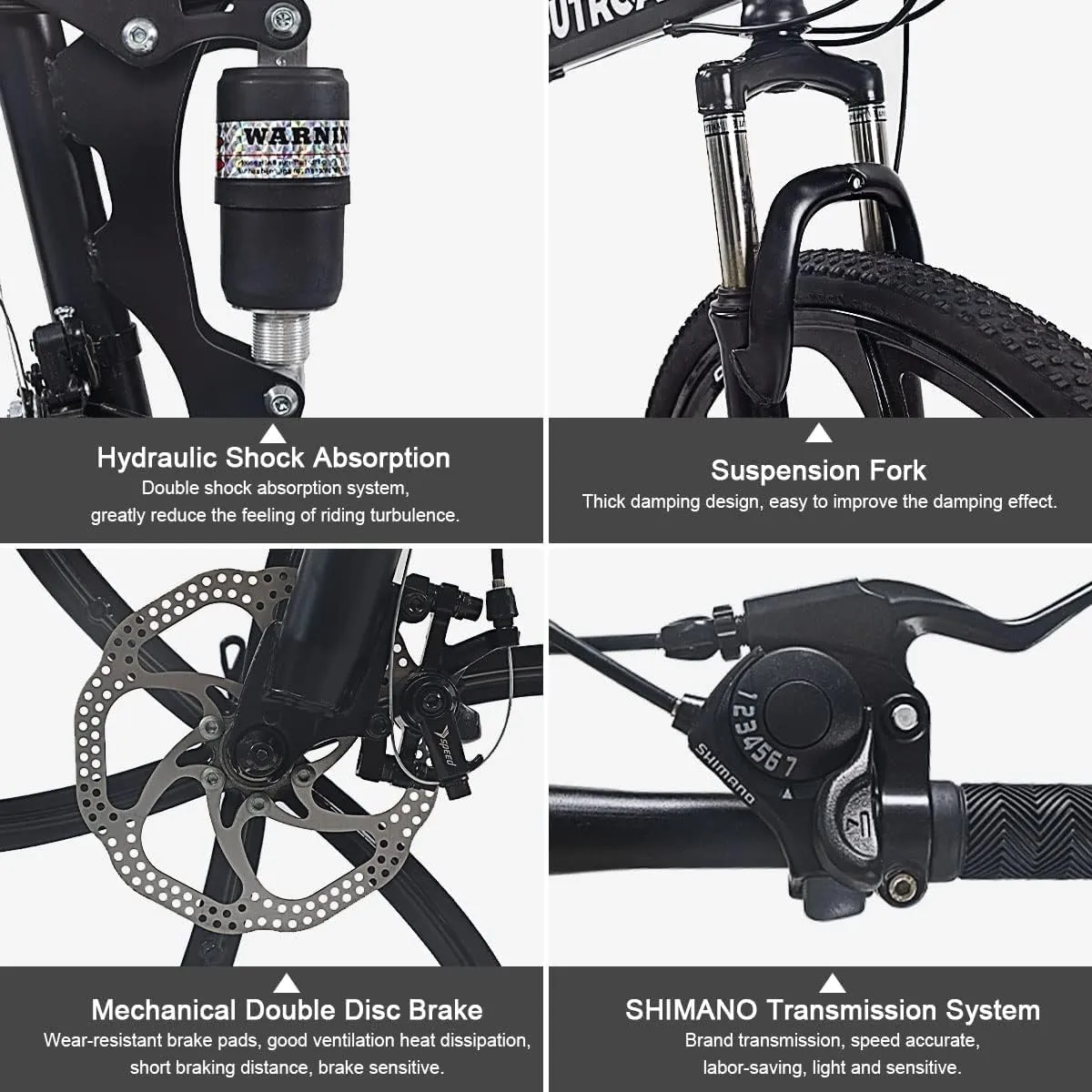Outroad Folding Mountain Bike Foldable/Unfoldable Bike 26 Inch for Adult, 21-Speed Dual Suspension High-Carbon Steel MTB Foldable Bicycle, Dual Disc Brake Folding Bikes for Women and Men
