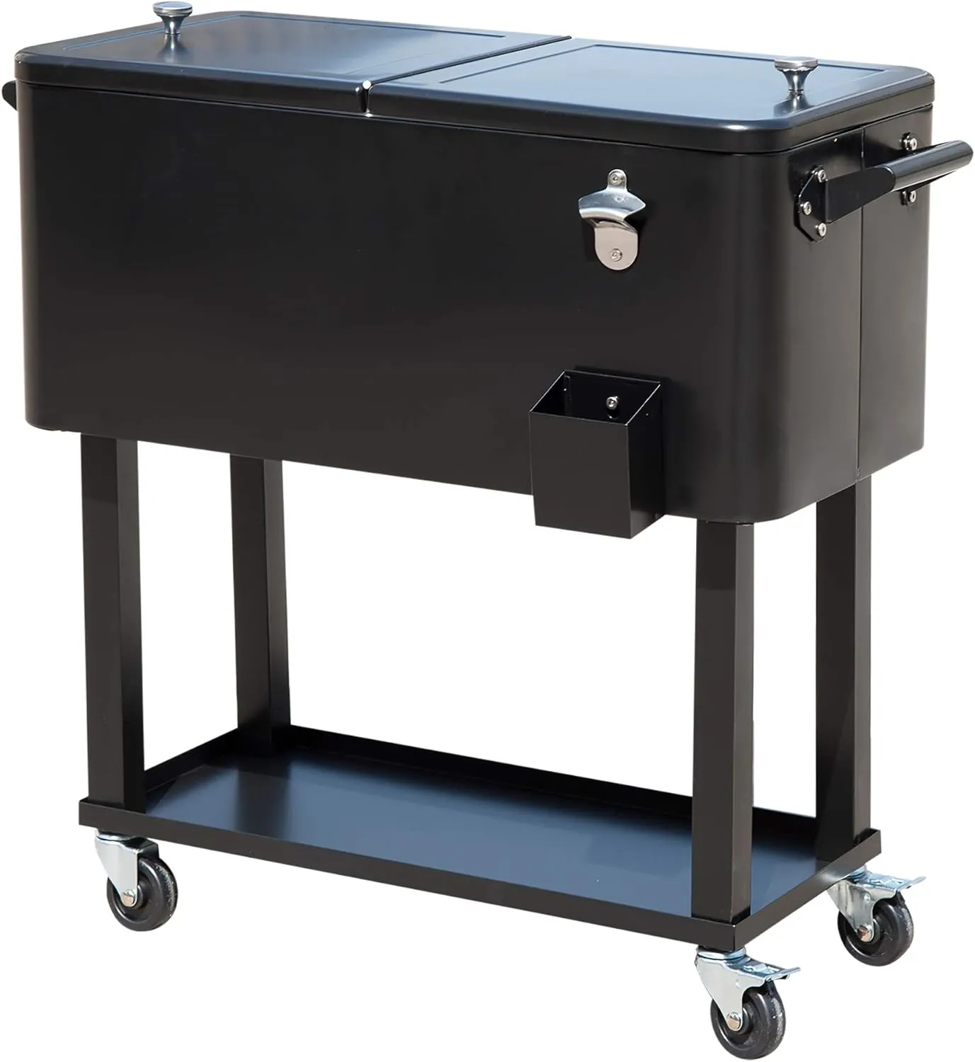 Outsunny 80 QT Rolling Cooling Bins Ice Chest on Wheels Outdoor Stand Up Drink Cooler Cart for Party, Black