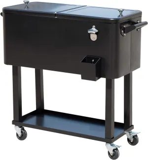 Outsunny 80 QT Rolling Cooling Bins Ice Chest on Wheels Outdoor Stand Up Drink Cooler Cart for Party, Black