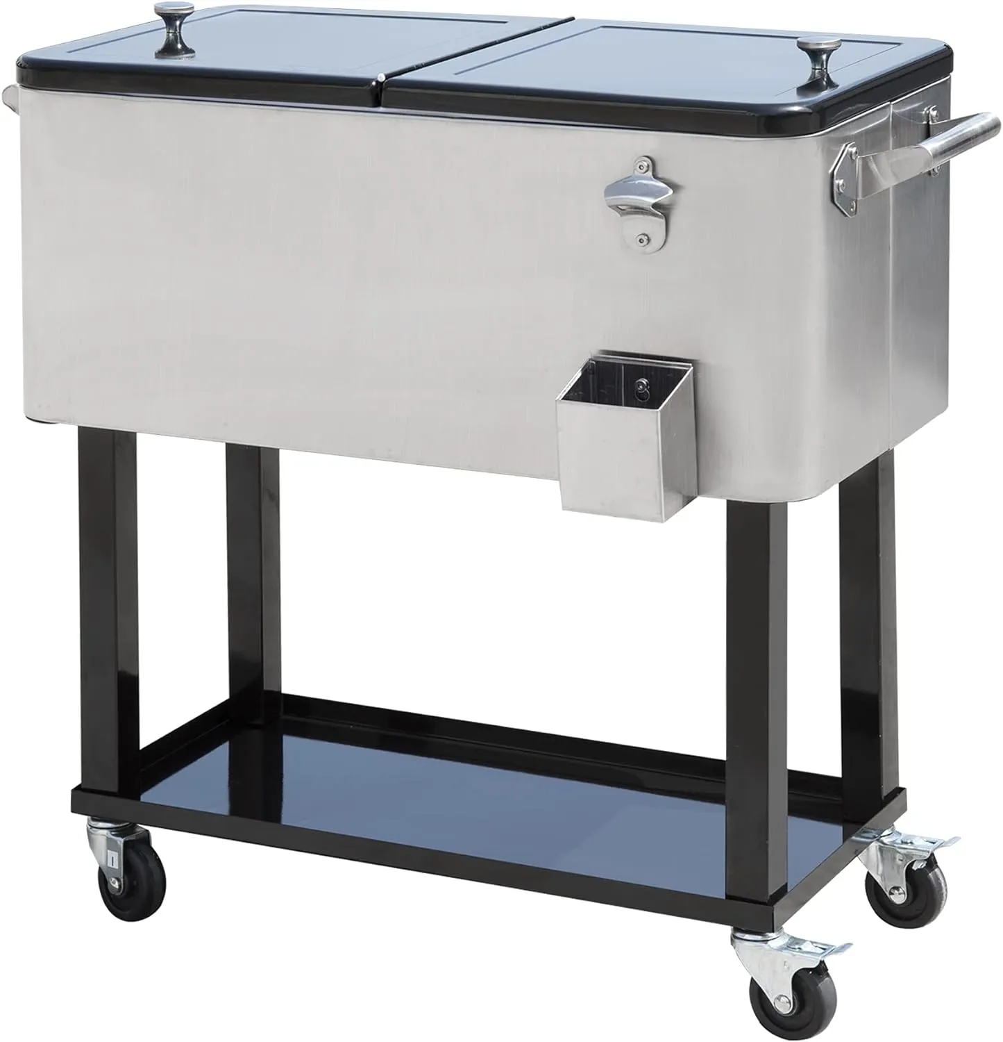 Outsunny 80 QT Rolling Cooling Bins Ice Chest on Wheels Outdoor Stand Up Drink Cooler Cart for Party, Silver