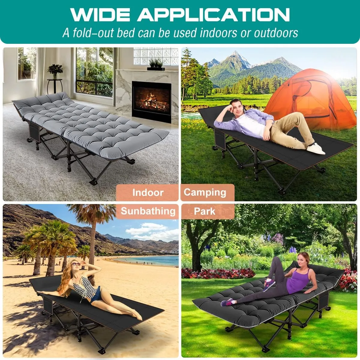Oversized Folding Camping Cot for Adults, Portable Folding Cot Sleeping Bed Outdoor Use, Foldable Bed with Comfortable Mattress, Roll Away Cots for Camp Outdoor Office Travel
