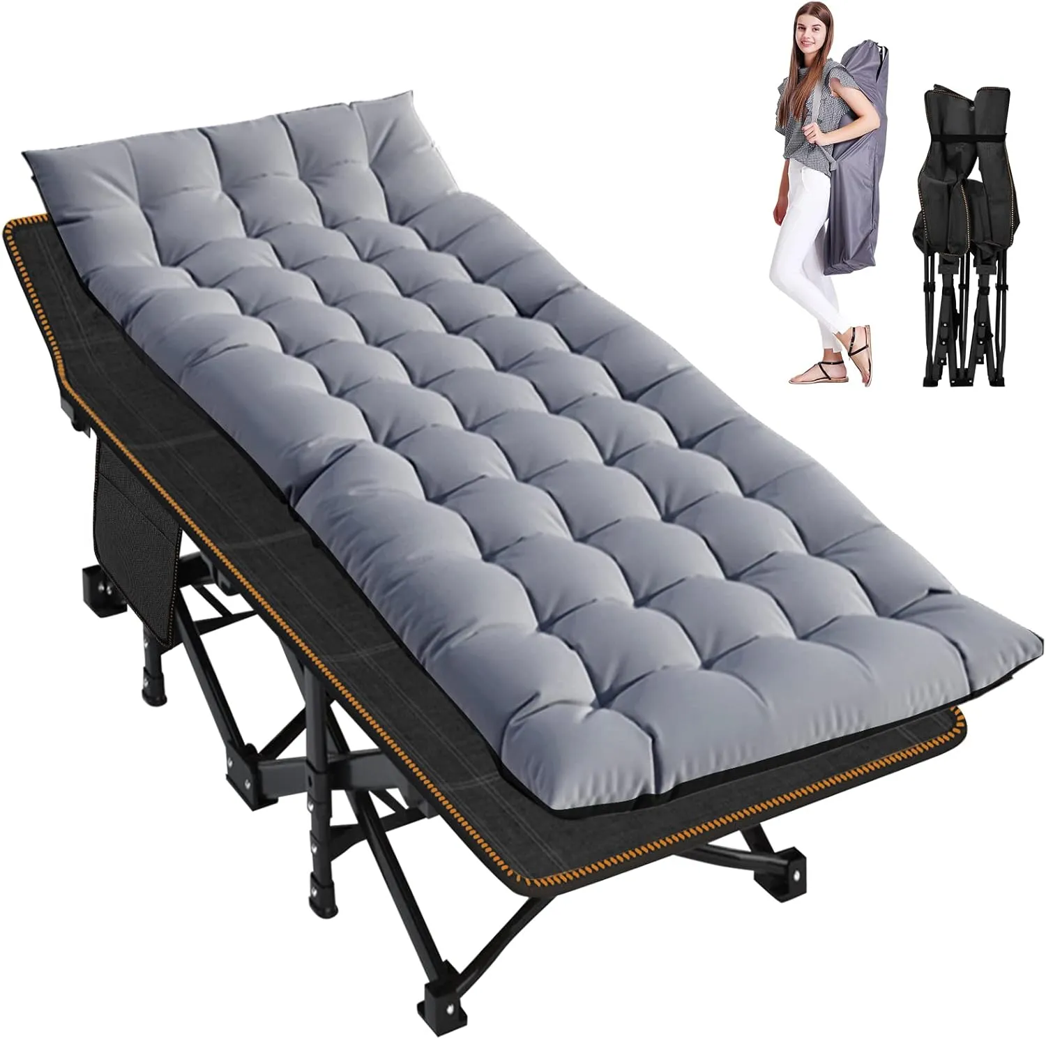 Oversized Folding Camping Cot for Adults, Portable Folding Cot Sleeping Bed Outdoor Use, Foldable Bed with Comfortable Mattress, Roll Away Cots for Camp Outdoor Office Travel