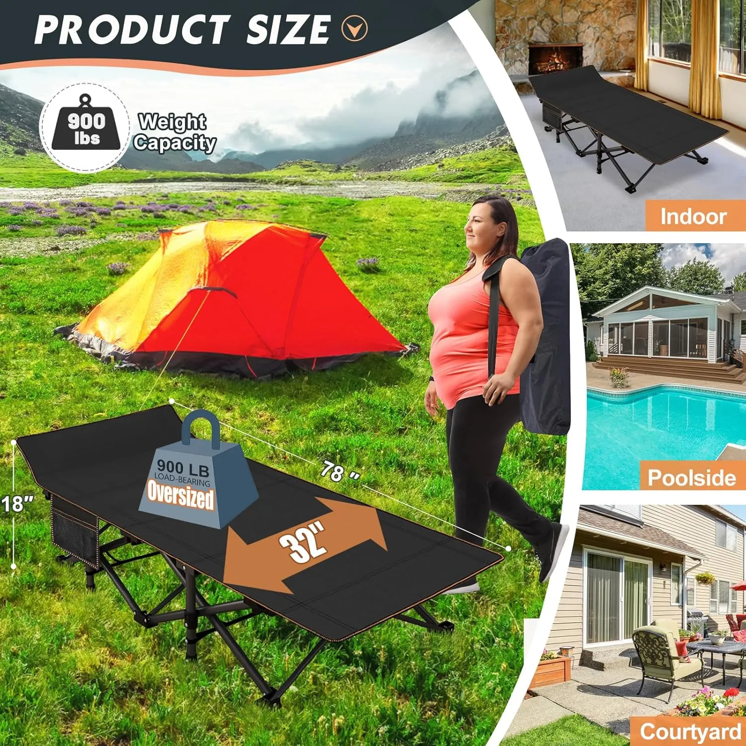 Oversized Folding Camping Cot for Adults, Portable Folding Cot Sleeping Bed Outdoor Use, Foldable Bed with Comfortable Mattress, Roll Away Cots for Camp Outdoor Office Travel