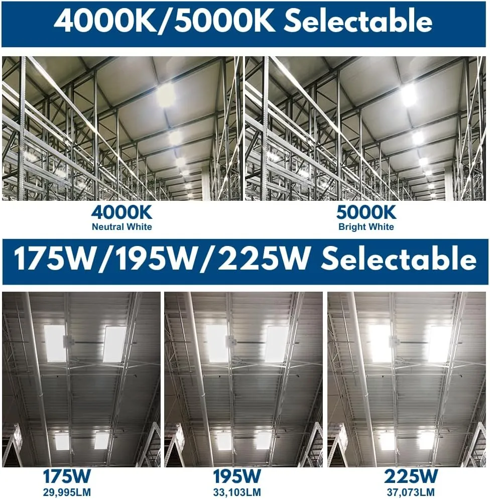 Pack of 2 ALTA LED High Bay Light - 4FT - 225W/195W/175W - 37,600 Lumens - 5000K/4000K Selectable - 120-277V - 600W Metal Halide Equal