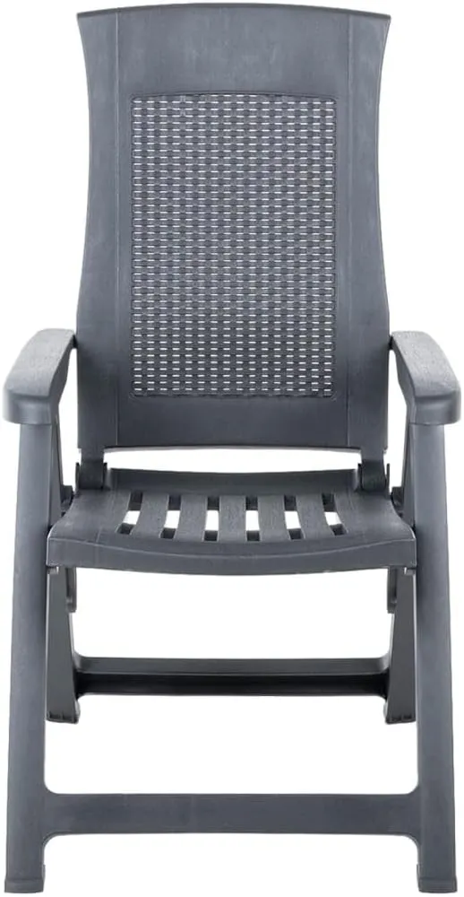 Patio Reclining Chairs 2 pcs Plastic Anthracite Adjustable Lounge Outdoor Furniture Foldable Garden Chairs for Patio, Balcony, Deck, and Lawn
