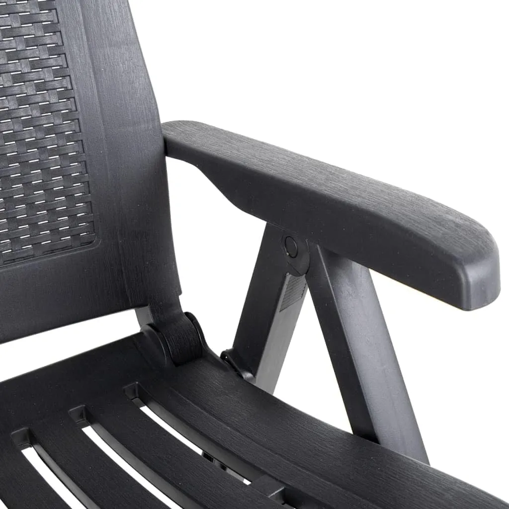 Patio Reclining Chairs 2 pcs Plastic Anthracite Adjustable Lounge Outdoor Furniture Foldable Garden Chairs for Patio, Balcony, Deck, and Lawn