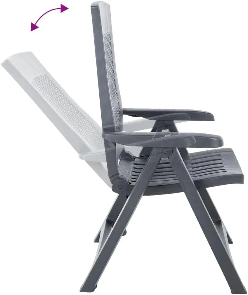 Patio Reclining Chairs 2 pcs Plastic Anthracite Adjustable Lounge Outdoor Furniture Foldable Garden Chairs for Patio, Balcony, Deck, and Lawn
