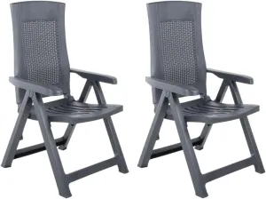 Patio Reclining Chairs 2 pcs Plastic Anthracite Adjustable Lounge Outdoor Furniture Foldable Garden Chairs for Patio, Balcony, Deck, and Lawn