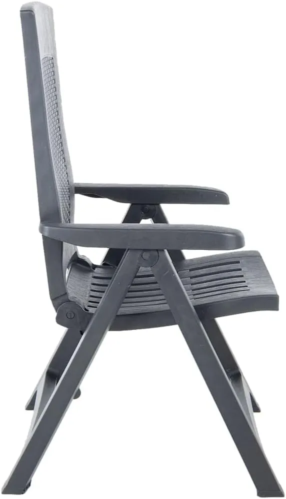 Patio Reclining Chairs 2 pcs Plastic Anthracite Adjustable Lounge Outdoor Furniture Foldable Garden Chairs for Patio, Balcony, Deck, and Lawn