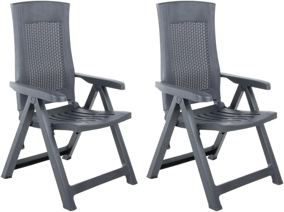 Patio Reclining Chairs 2 pcs Plastic Anthracite Adjustable Lounge Outdoor Furniture Foldable Garden Chairs for Patio, Balcony, Deck, and Lawn