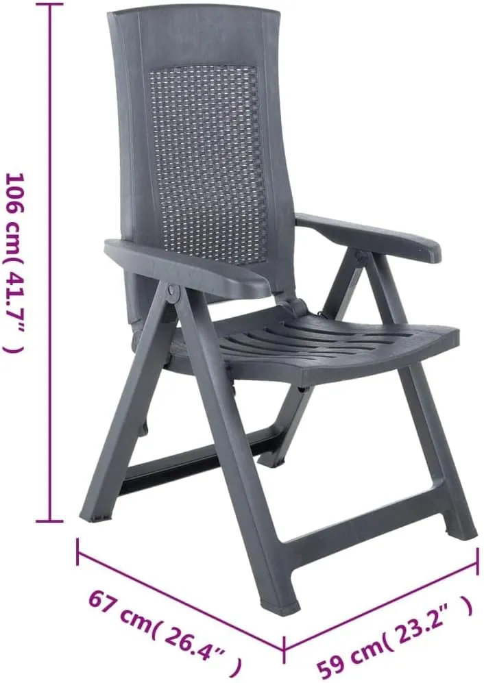 Patio Reclining Chairs 2 pcs Plastic Anthracite Adjustable Lounge Outdoor Furniture Foldable Garden Chairs for Patio, Balcony, Deck, and Lawn
