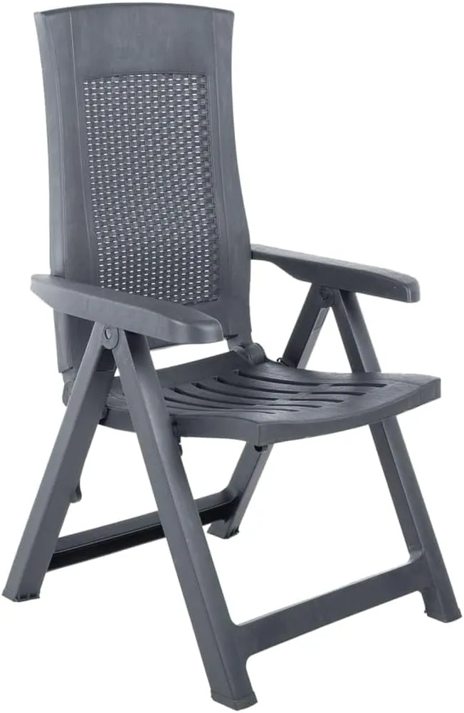 Patio Reclining Chairs 2 pcs Plastic Anthracite Adjustable Lounge Outdoor Furniture Foldable Garden Chairs for Patio, Balcony, Deck, and Lawn