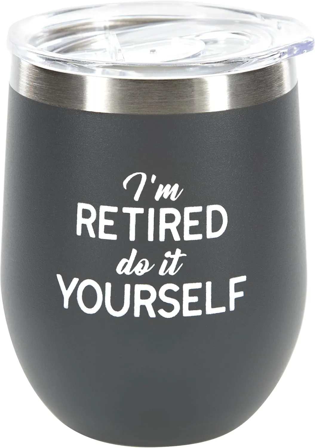 Pavilion Gift Company Retired Do It Yourself-12 Oz Stainless Steel Stemless Wine Glass Insulated With Vacuum Sealed Lid, 12oz, Grey