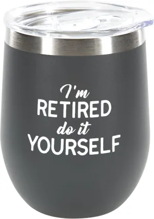 Pavilion Gift Company Retired Do It Yourself-12 Oz Stainless Steel Stemless Wine Glass Insulated With Vacuum Sealed Lid, 12oz, Grey
