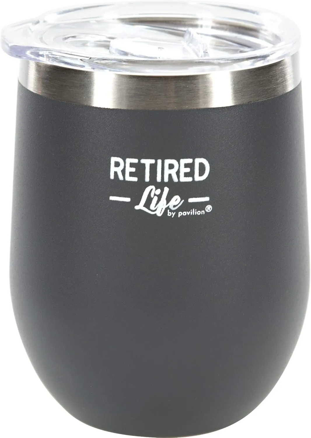 Pavilion Gift Company Retired Do It Yourself-12 Oz Stainless Steel Stemless Wine Glass Insulated With Vacuum Sealed Lid, 12oz, Grey