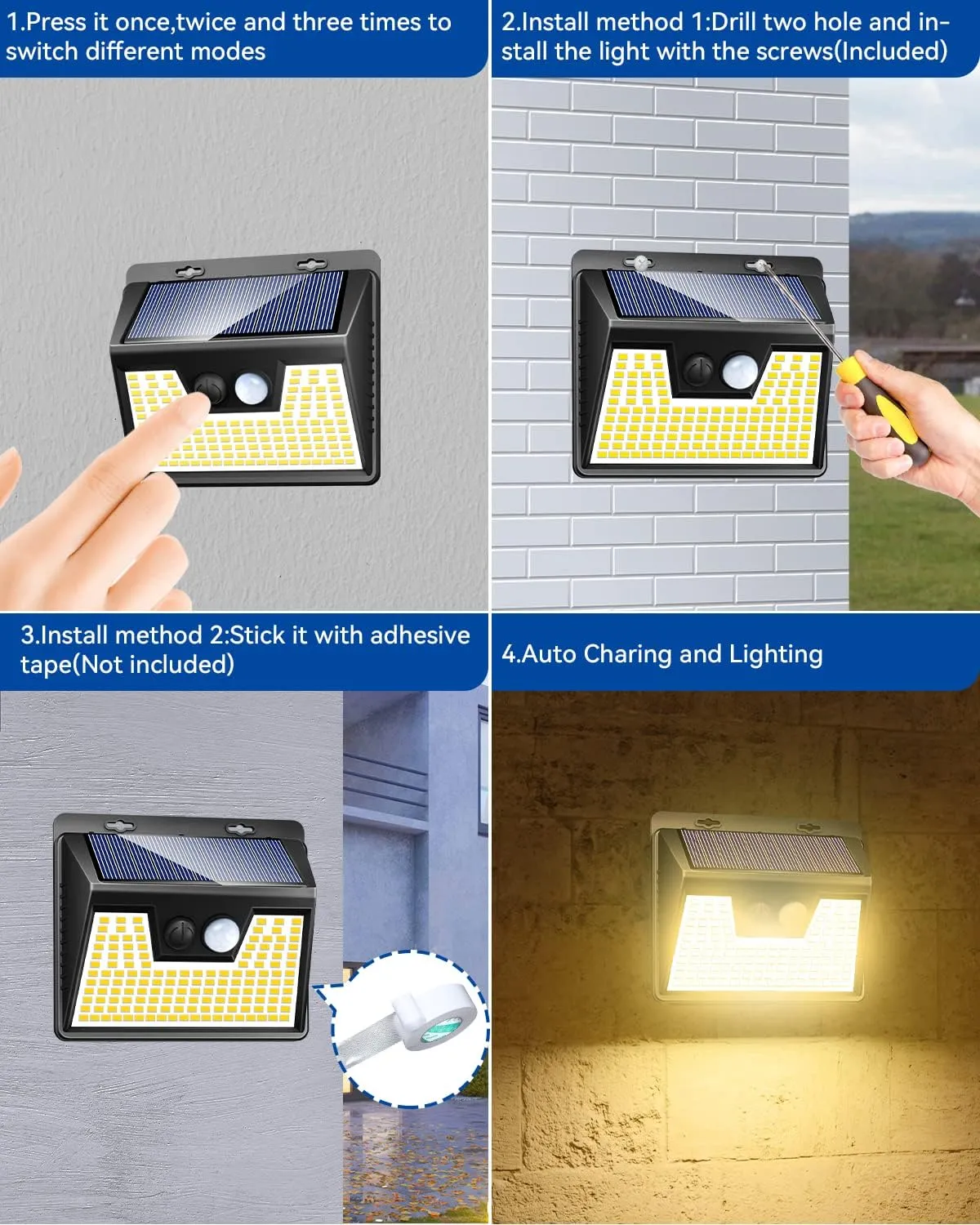 Peasur Solar Lights Outdoor Waterproof [6 Pack/140LED], Warm White Motion Sensor Lights Dusk to Dawn, 3 Modes Solar Fence Security Lighting for Wall Garden Yard Stair Outside