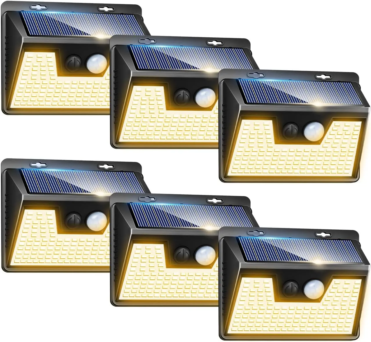 Peasur Solar Lights Outdoor Waterproof [6 Pack/140LED], Warm White Motion Sensor Lights Dusk to Dawn, 3 Modes Solar Fence Security Lighting for Wall Garden Yard Stair Outside