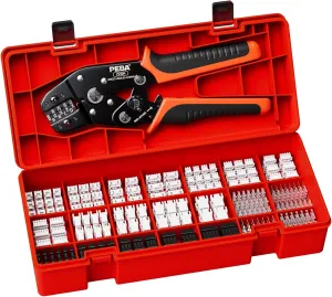 PEBA Micro Crimp Tool Connector Kit, 21 Types JST-XH 2.5mm/Dupont 2.54mm Connectors Kit, 32-20AWG Ratcheting Crimping Tool for 3.0mm, 2.54mm, 2.5mm, 2.0mm Pitch Dupont, JST, KF2510, MolexTE EI Series