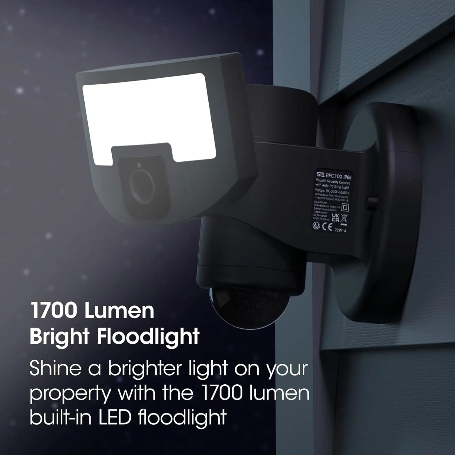 Philex Security Light Motion Outdoor, Motion Sensor, 1700 Lumen Floodlight, WiFi Camera with App Control, IP65 Weatherproof with 3 Zone Intruder Detection, 210° Field of Vision