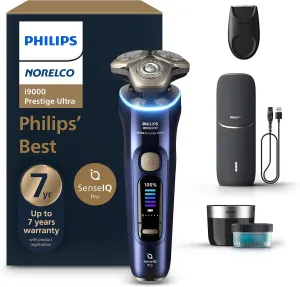 Philips Norelco Shaver i9000 Prestige Ultra, Wet & Dry Electric Shaver, Adriatic, SenseIQ Pro Technology, Triple Lift & Cut System, 360 Rotating NanoTech Precision Blades, Precision Trimmer, XP9401/92
