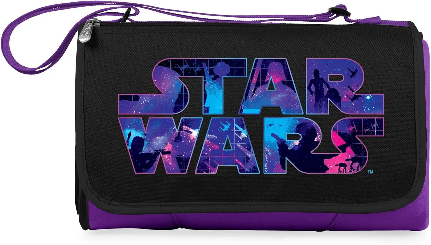PICNIC TIME Star Wars Blanket Tote Outdoor Picnic Blanket, Beach Blanket, Camping Blanket, (Purple with Black Flap)
