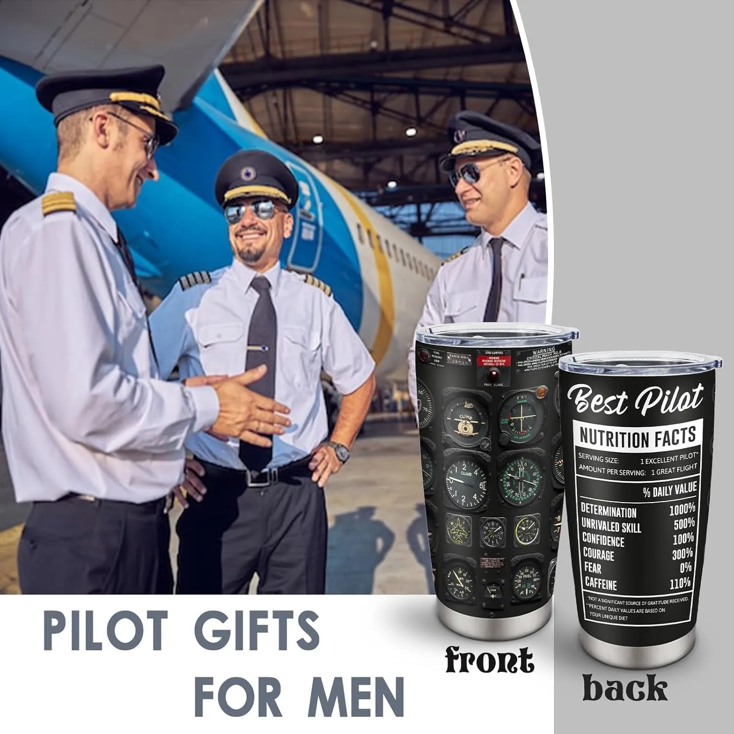 Pilot Gifts for Men, Aviation Gifts for Pilots, Airplane Present for Him, Husband, Son, Graduation Birthday Retirement Ideas Present for Aviator Tumbler 20oz