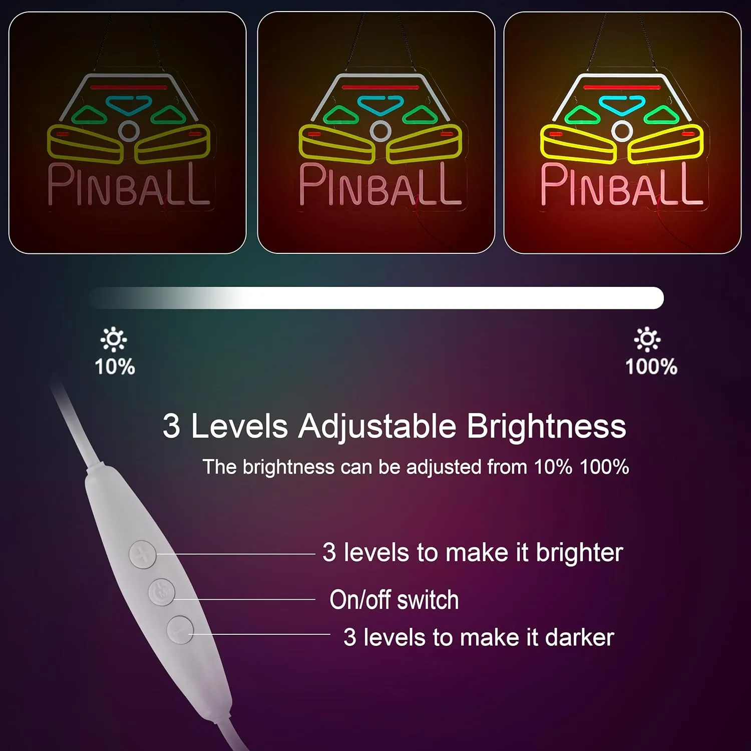 Pinball Neon Sign for Wall Décor with Dimmable Switch LED Neon Signs Light