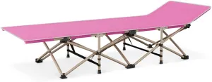 Pink Folding Oxford Sleep Military Bed Metal Frame Reclinable Camping Hiking Cot
