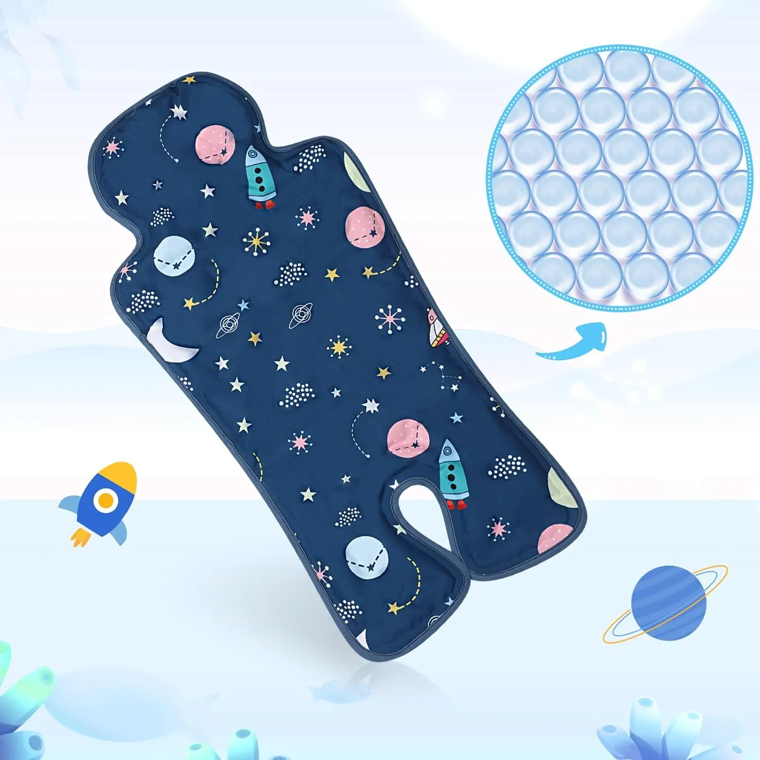 Pinkunn 2 Pcs Gel Car Seat Cooling Pad for Baby Summer Breathable Ice Cushion Multifunctional Ice Stroller Cooler Mat for Stroller Baby Dining Chair Child Safety Seat(Groovy Color,Space, Dinosaur)