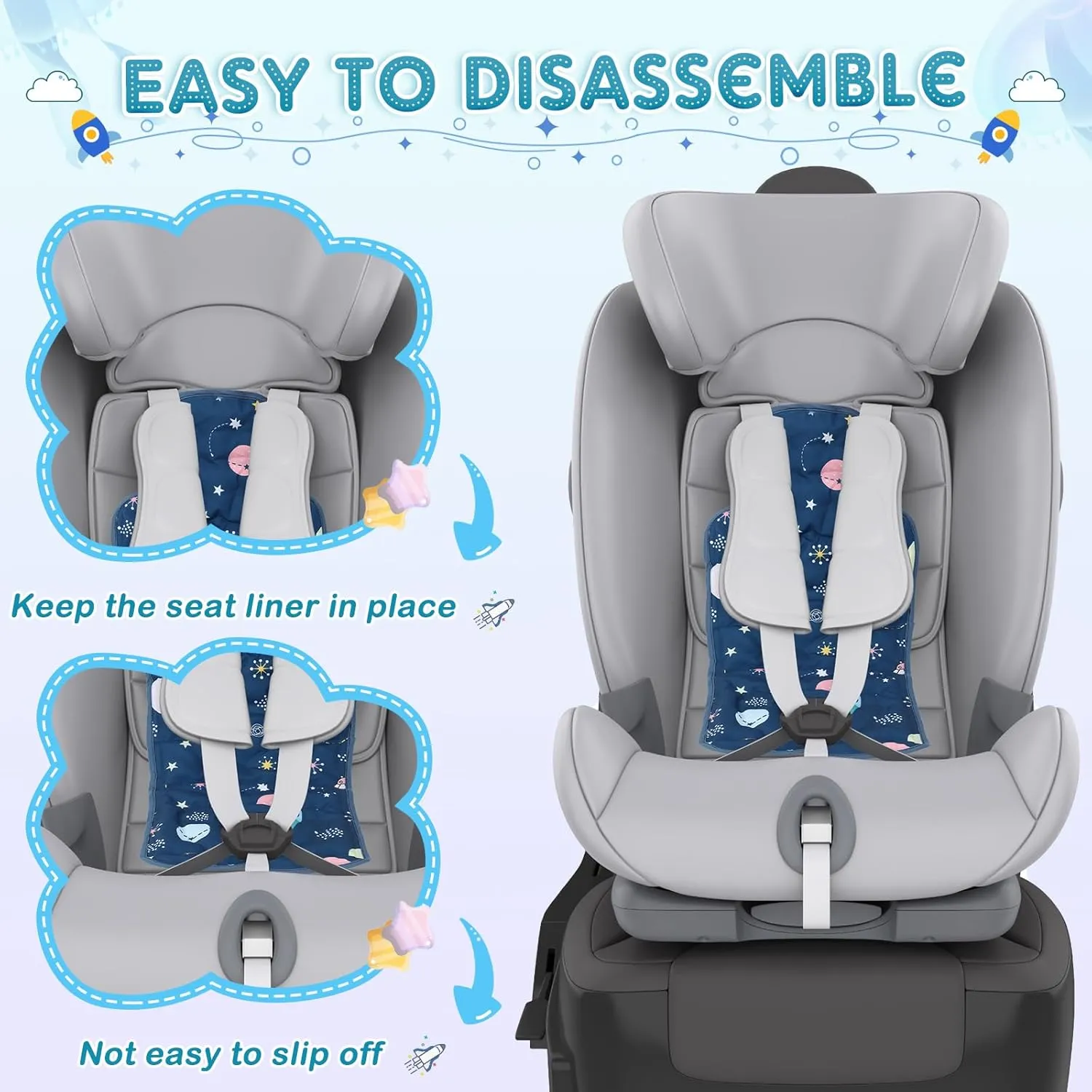 Pinkunn 2 Pcs Gel Car Seat Cooling Pad for Baby Summer Breathable Ice Cushion Multifunctional Ice Stroller Cooler Mat for Stroller Baby Dining Chair Child Safety Seat(Groovy Color,Space, Dinosaur)