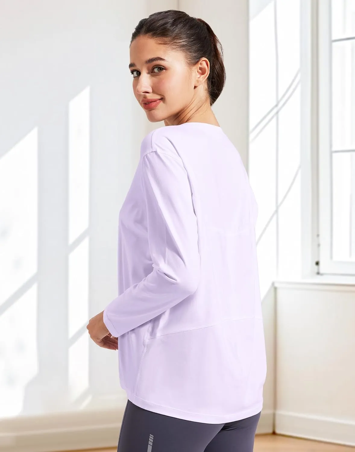 Pioneer Camp Bamboo Viscose Long Sleeve Workout Shirts for Women Back Loose Fit Yoga Athletic T-Shirts Casual Boat Neck Tops