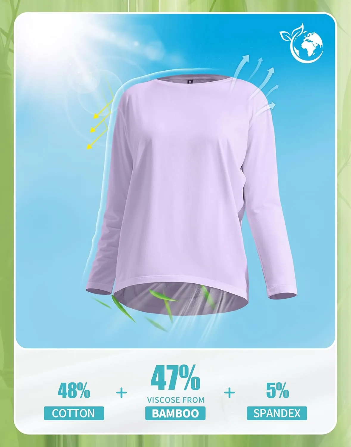 Pioneer Camp Bamboo Viscose Long Sleeve Workout Shirts for Women Back Loose Fit Yoga Athletic T-Shirts Casual Boat Neck Tops