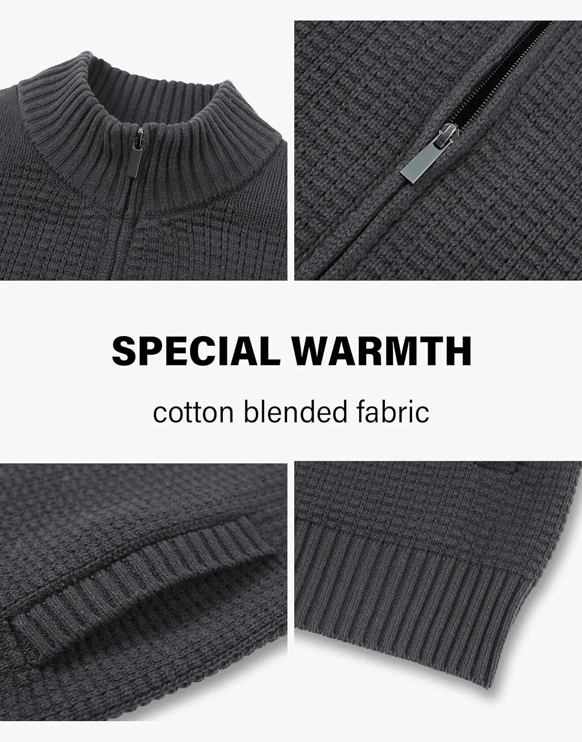Pioneer Camp Men's Full Zip Up Cardigan Sweater Stand Collar Regular Fit Chest Pocket Knit Sweaters Casual 3 Pockets