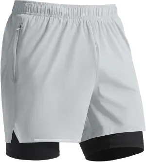 Pioneer Camp Men's Gym Running Shorts with Zipper Pockets 5 inch Inseam 2 in 1 Quick Dry Workout Athletic Shorts with Liner