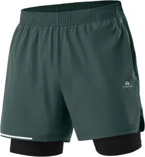 Pioneer Camp Men's Gym Running Shorts with Zipper Pockets 5 inch Inseam 2 in 1 Quick Dry Workout Athletic Shorts with Liner