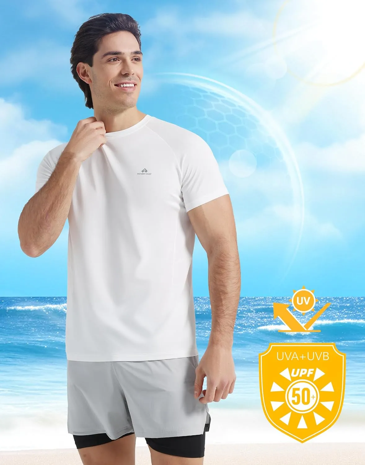 Pioneer Camp Mens Moisture Wicking Running Workout Shirt Performance Athletic T-Shirts UPF 50  Short Sleeve Active Gym Tops