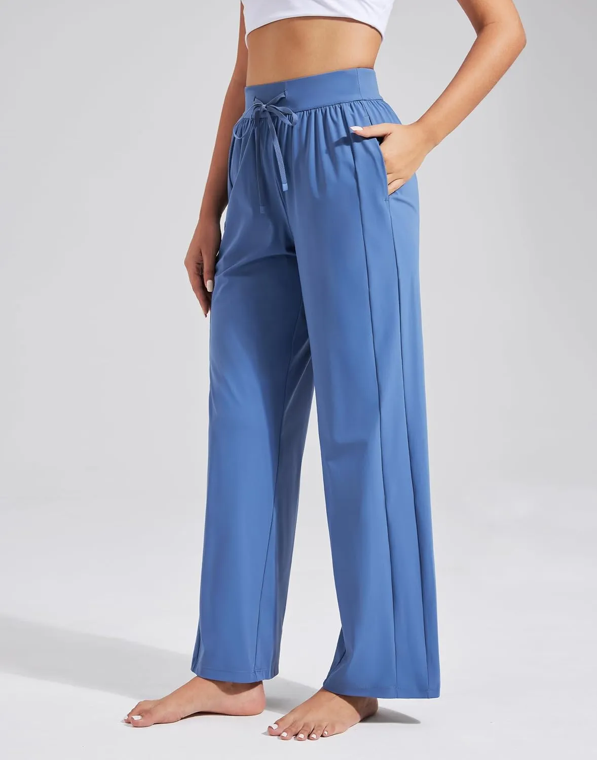Pioneer Camp Women Cooling Wide Leg Pants Summer Casual Elastic Waisted Trousers Palazzo Beach Pants with Pockets