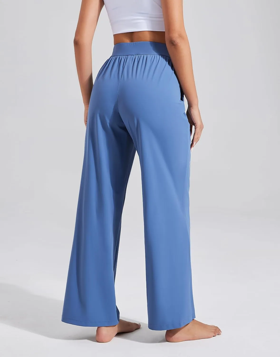 Pioneer Camp Women Cooling Wide Leg Pants Summer Casual Elastic Waisted Trousers Palazzo Beach Pants with Pockets