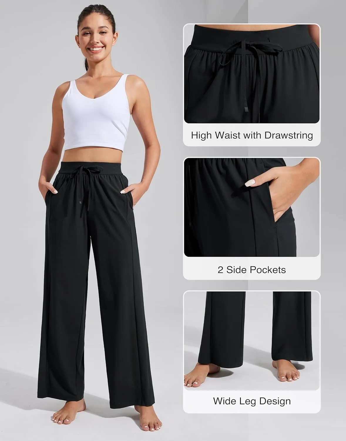 Pioneer Camp Women Cooling Wide Leg Pants Summer Casual Elastic Waisted Trousers Palazzo Beach Pants with Pockets