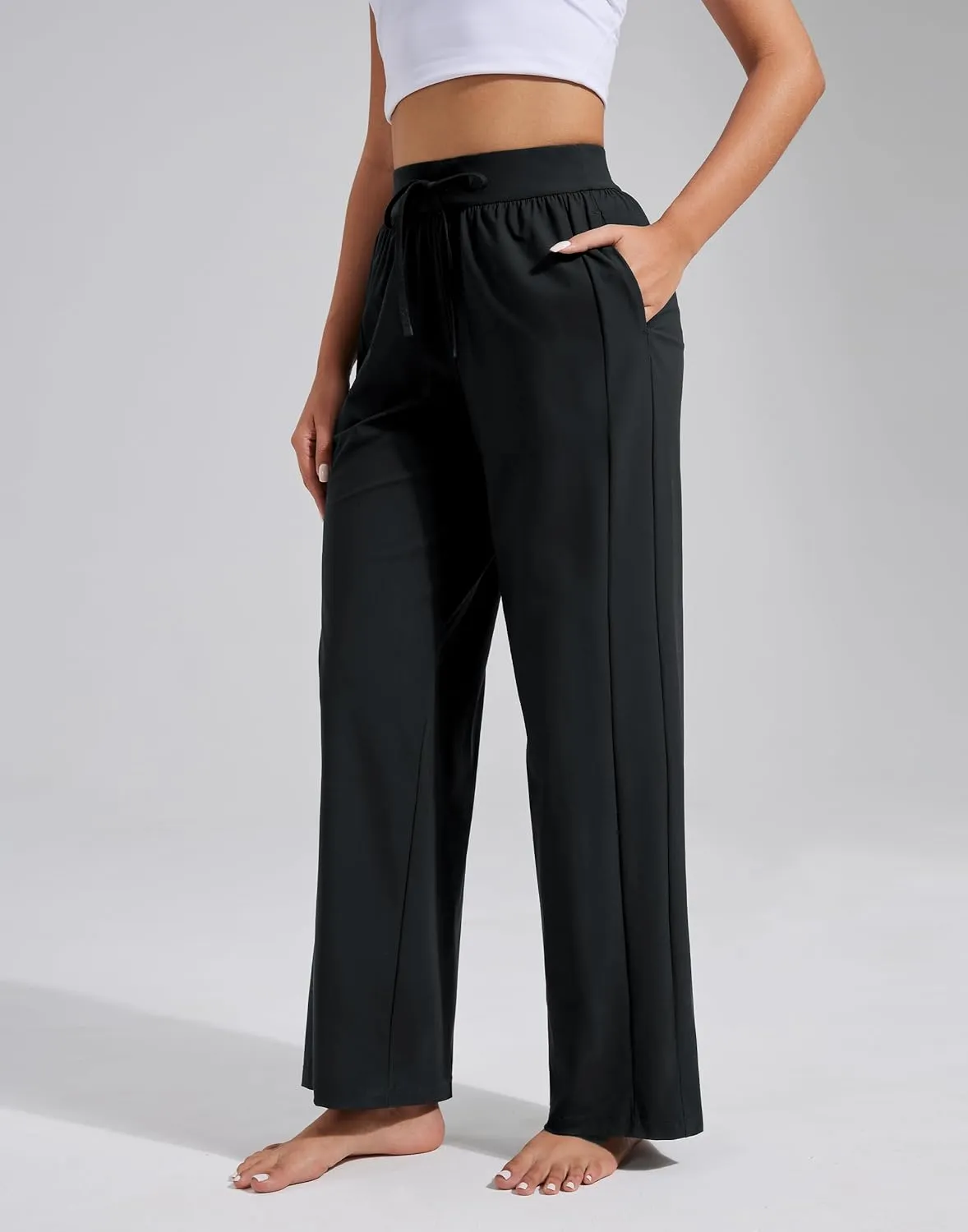 Pioneer Camp Women Cooling Wide Leg Pants Summer Casual Elastic Waisted Trousers Palazzo Beach Pants with Pockets