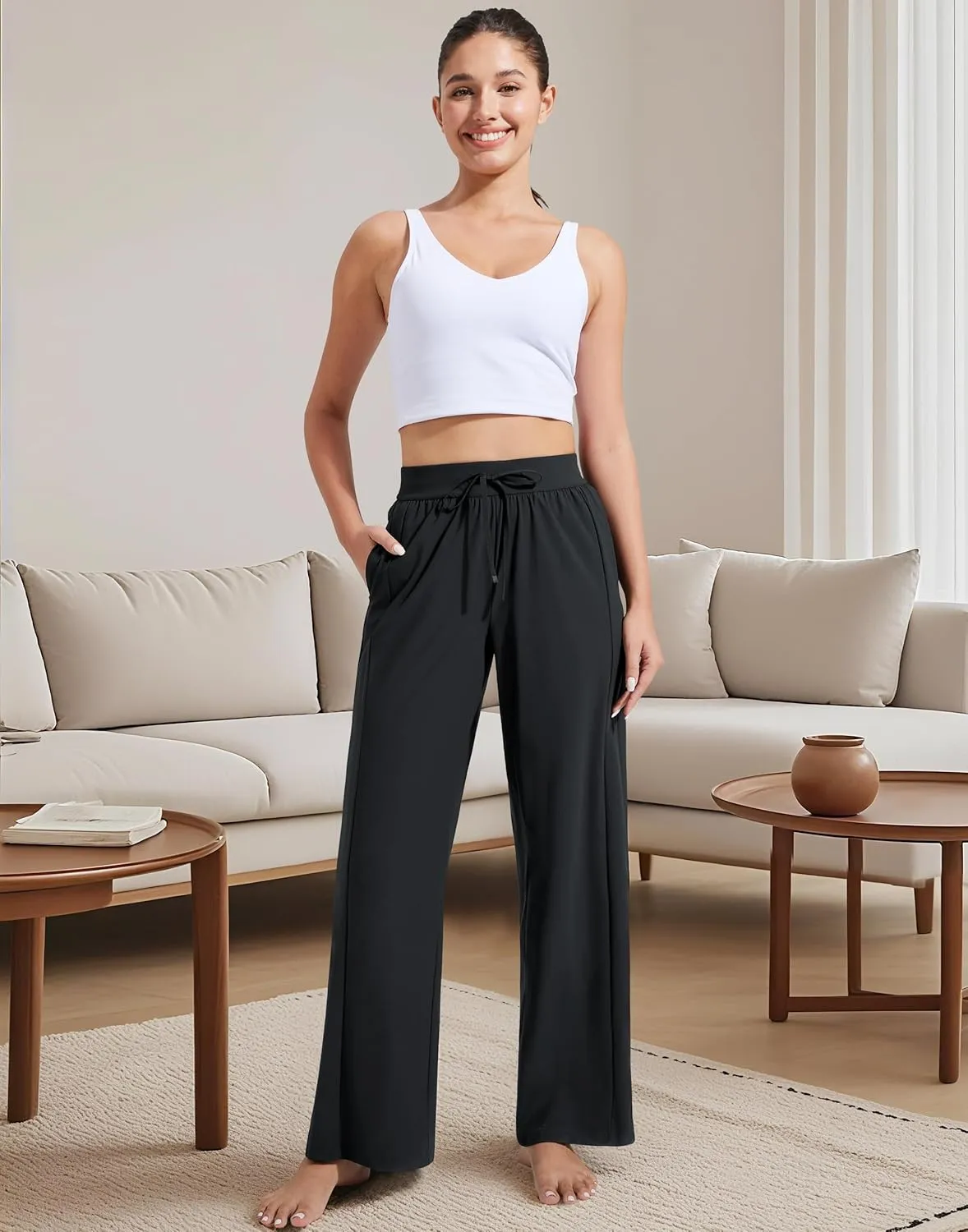 Pioneer Camp Women Cooling Wide Leg Pants Summer Casual Elastic Waisted Trousers Palazzo Beach Pants with Pockets