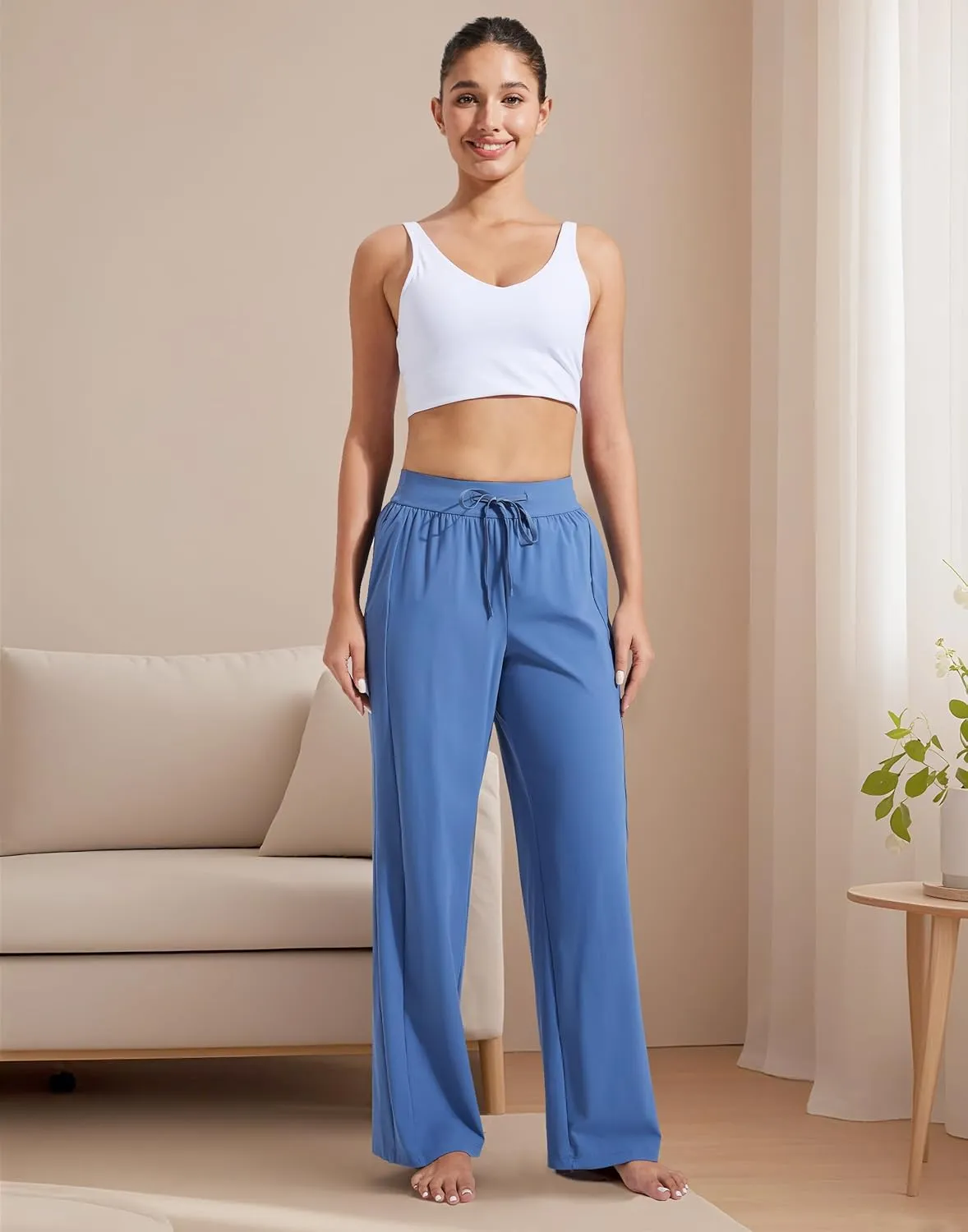 Pioneer Camp Women Cooling Wide Leg Pants Summer Casual Elastic Waisted Trousers Palazzo Beach Pants with Pockets