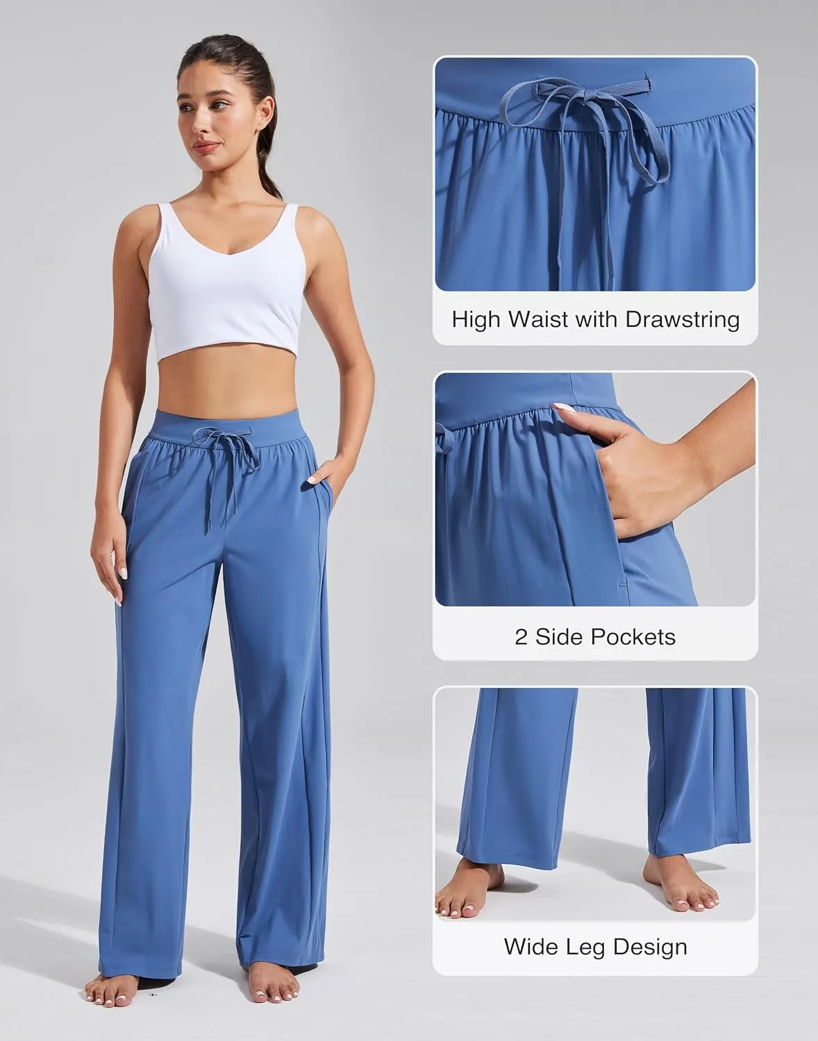 Pioneer Camp Women Cooling Wide Leg Pants Summer Casual Elastic Waisted Trousers Palazzo Beach Pants with Pockets