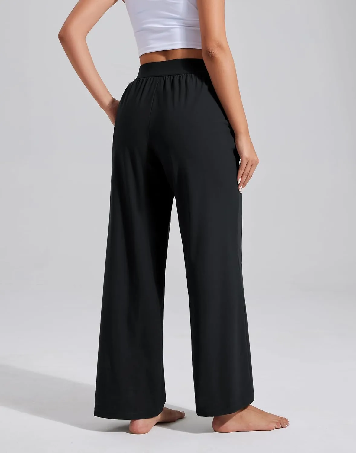 Pioneer Camp Women Cooling Wide Leg Pants Summer Casual Elastic Waisted Trousers Palazzo Beach Pants with Pockets